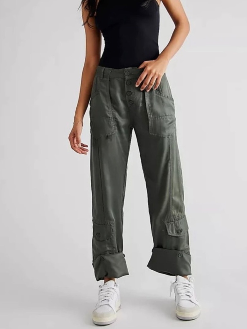 NWT Free People Low-Rise Wide-Leg Pants Green Size 0